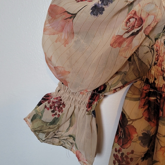 Pippa & Julie Floral Puff Sleeve Dress - Cream and Pink - Picture 4 of 6